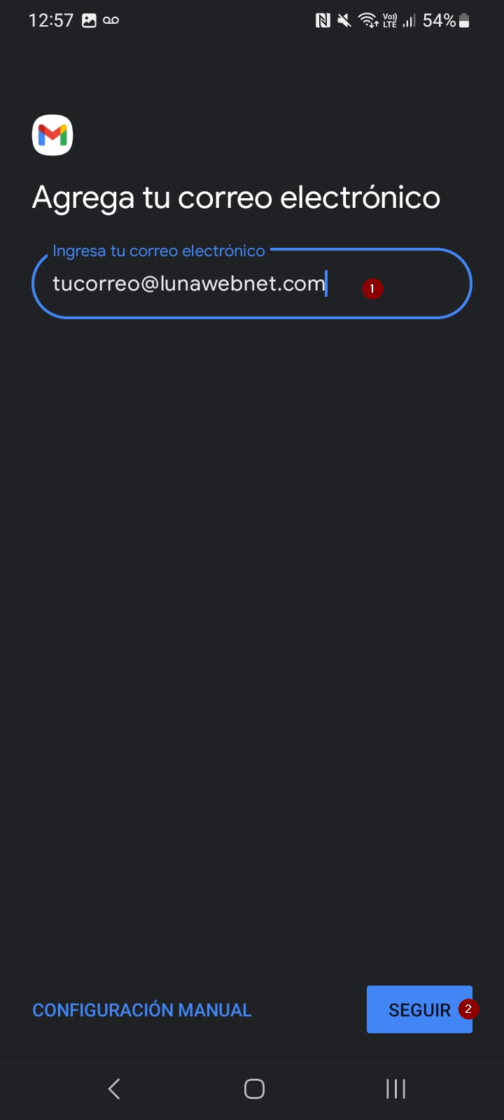Paso 4: ingreso del correo corporativo.