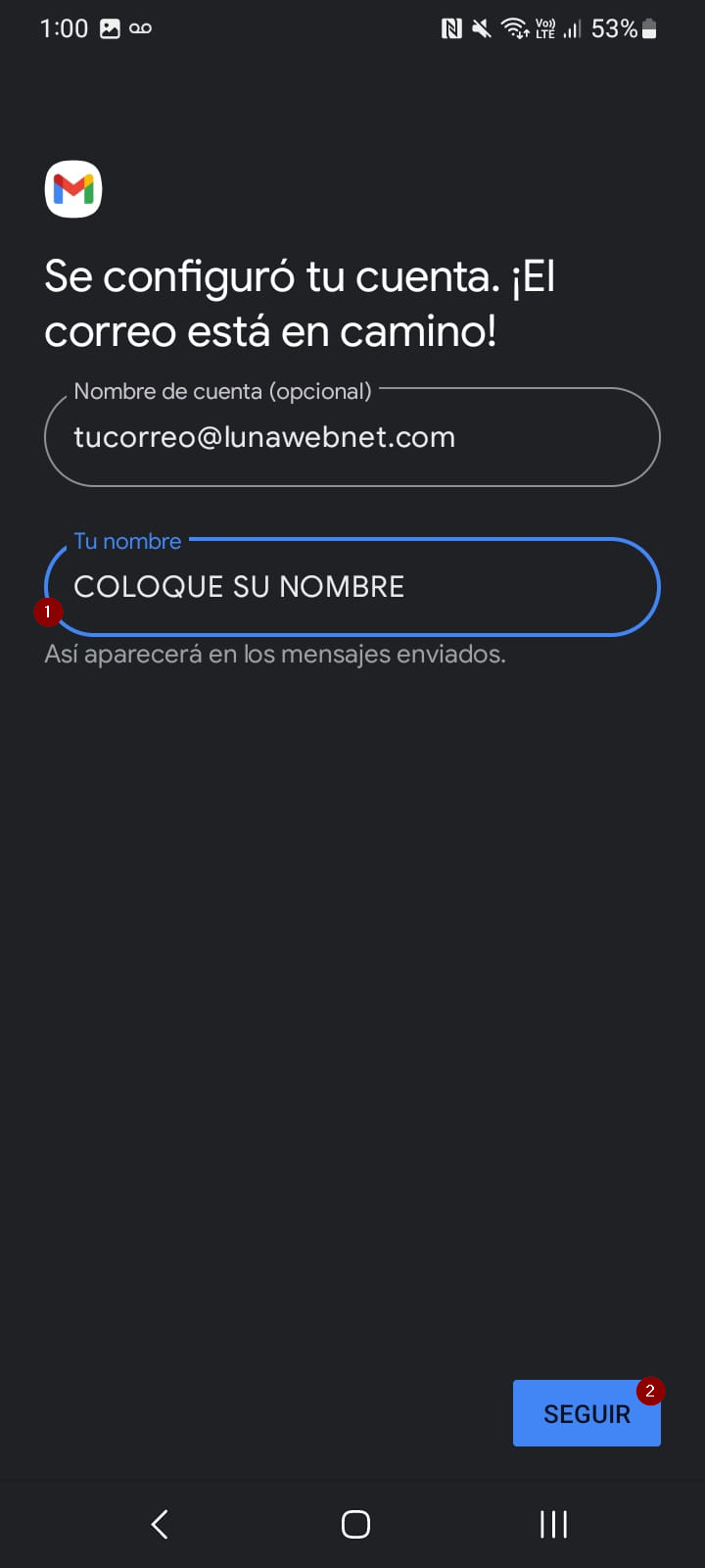 Paso 10: ingreso del nombre de la cuenta.